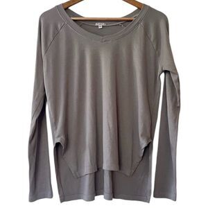 PJ Harlow Frankie Rib Knit High Low Sweatshirt With Slit Gray Long Sleeve Tee XS